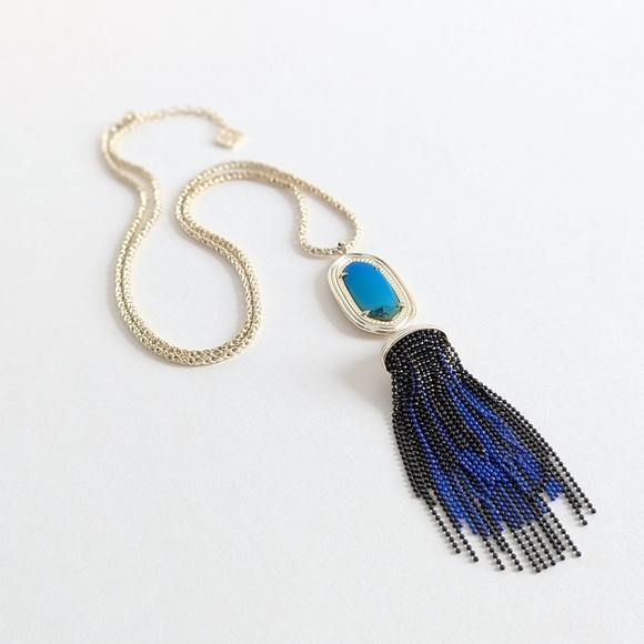 Kendra Scott Charlsea Glam Rock Necklace Iridescent Dichroic Glass Chain Fringe - Picture 3 of 12